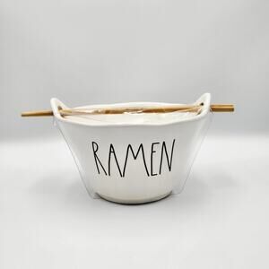 NWT Rae Dunn "RAMEN" Lettered White Ceramic Noodle Soup Bowl Wooden Chopsticks